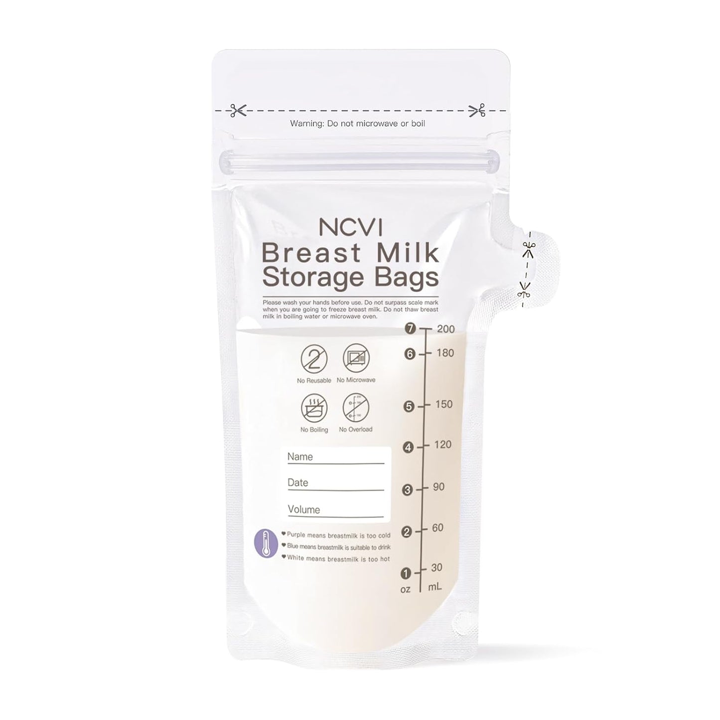 NCVI Breastmilk Storage Bags, 180 Count Milk Storage Bags for Breastfeeding, 7oz Breast Milk Storage Bags with Temp-Sensing, Doubled-Sealed, Hygienically, Self Standing, Easy Pour Spout, BPA Free