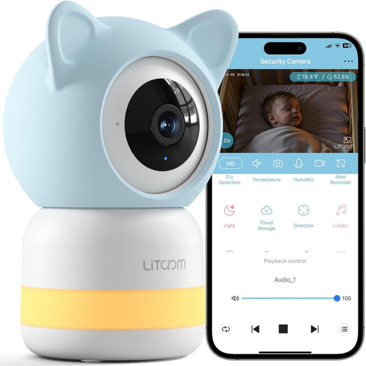 litokam 2K 4MP Security Camera Indoor, 5G/2.4G WiFi Baby Monitor with Camera and Audio, Pet Cam, Cry/Motion Detection, Night Vision, 2-Way Talk, Temp/Humidity Sensor(Can't Connect to Monitor)