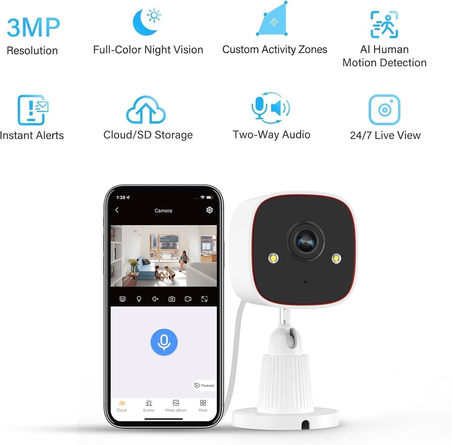 Jennov Outdoor/Indoor Security Cameras 5Ghz/2.4Ghz, 2K HD WiFi/Color Night Vision/Motion Detection /2-Way Audio/IP66 Waterproof Pet Dog Cat Baby Monitor Camera for Home Security