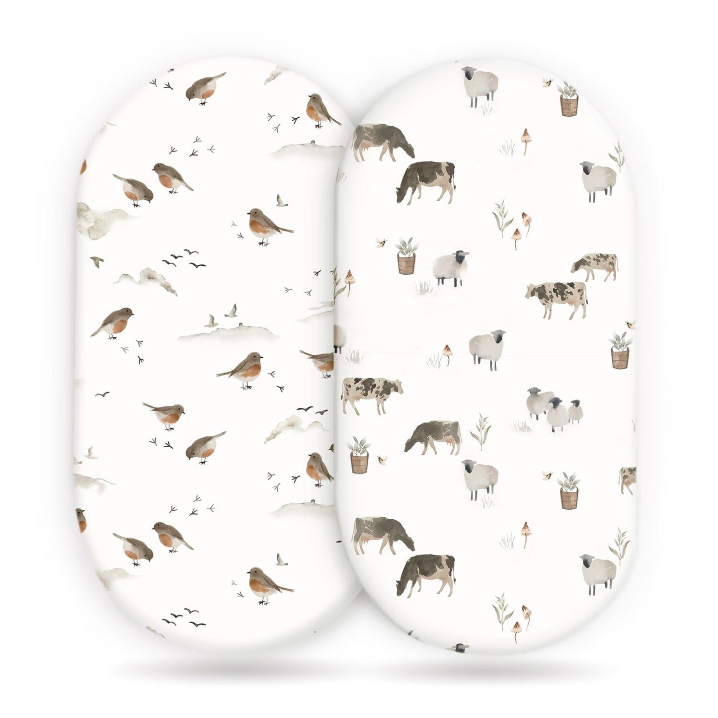 GRSSDER Stretchy Ultra Soft Bassinet Mattress Sheets 2 Pack, Universal Fitted for Baby Cradle Moses Basket Oval Rectangle Standard Pad Safe and Snug, Cute Animal Print Bassinet Sheet for Boys