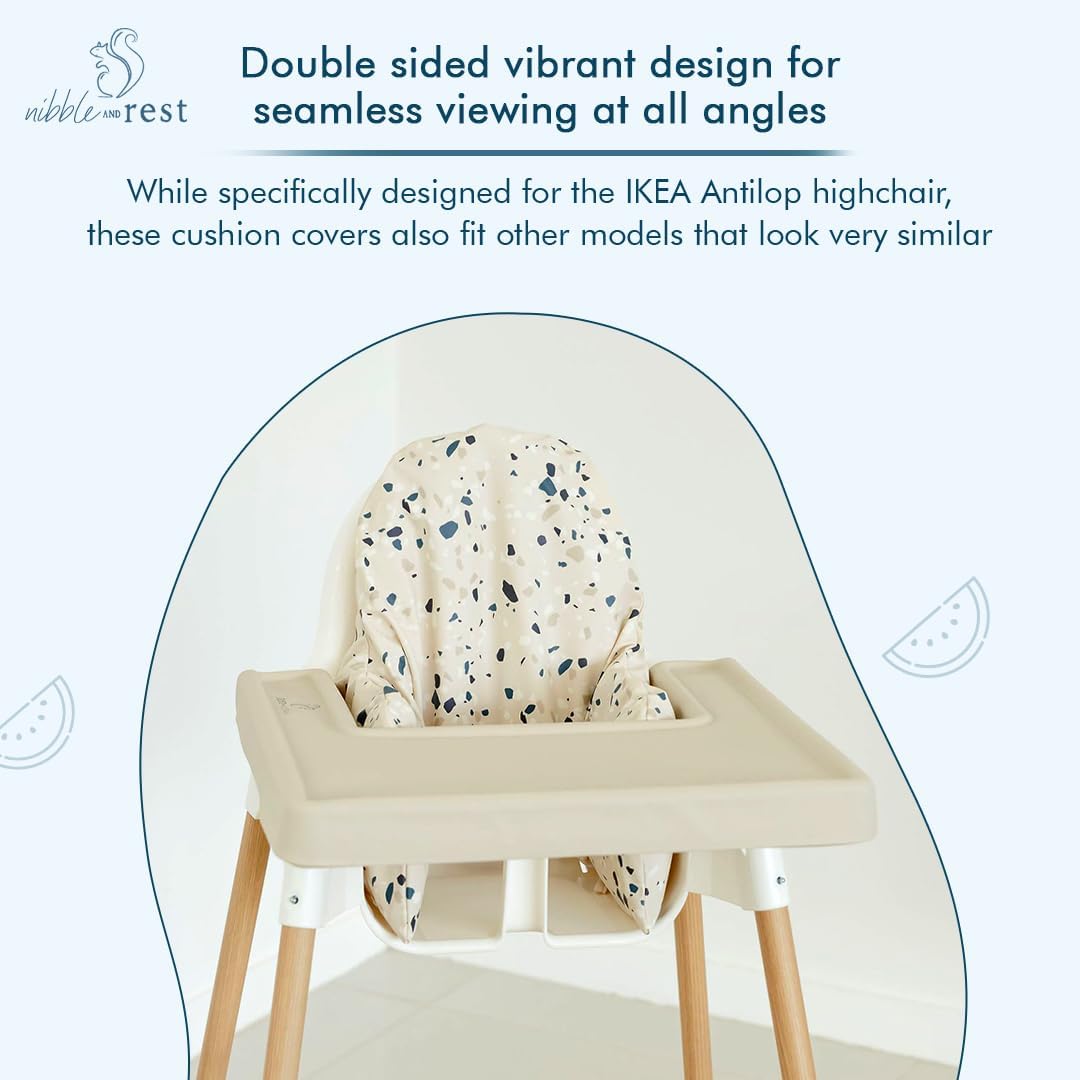 Nibble and Rest Highchair Cushion Cover for Inflatable Cushion, Compatible for IKEA Antilop Highchair,Accessories Stain-Proof and Wipeable Cover (Cushion NOT Included)(Earthyterrazzo)