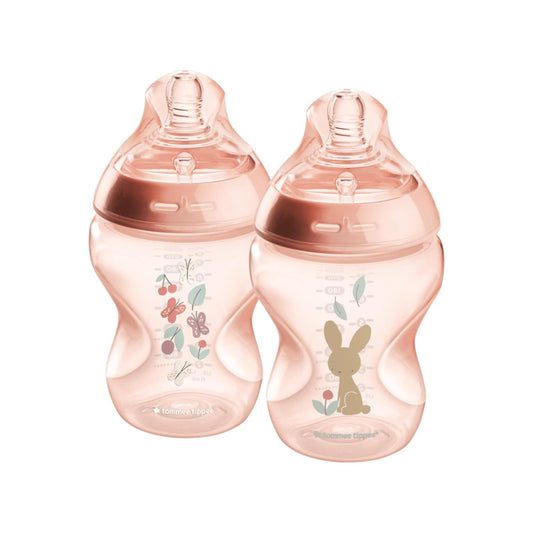 Tommee Tippee Natural Start Anti-Colic 9 oz BPA Free Baby Bottles, 0+ Months, Slow Flow Breast-Like Nipple, Self Sterilizing, Designed for Seamless Transition Between Bottle & Breast, Pink, Pack of 2