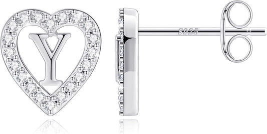 Anoup Christmas Gifts for Grandkids Girls Earrings - S925 Sterling Silver Post CZ Hypoallergenic Stud Heart Initial Earrings for Women Kids Jewelry Stocking Stuffers for Teen Girls Birthday Gifts
