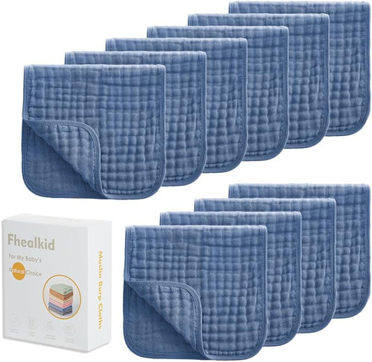 Muslin Burp Cloths Sets Newborn Baby Boy Essentials Must Haves 100% Cotton 10 Pack 22" X 10",6-Layer Baby Bibs & Burp Cloths for Baby Drool and Messes - Soft, Safe & Gentle for Boys & Girls Multi