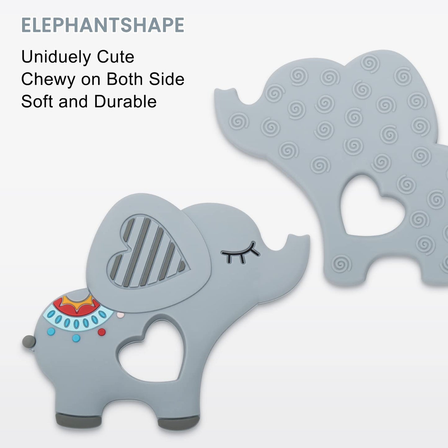 Teething Toys for Babies, Baby Teethers with Clip Silicone Baby Teether Toys for Boys and Girls Infant Teething Relief for Teething Elephant Shape, Gray