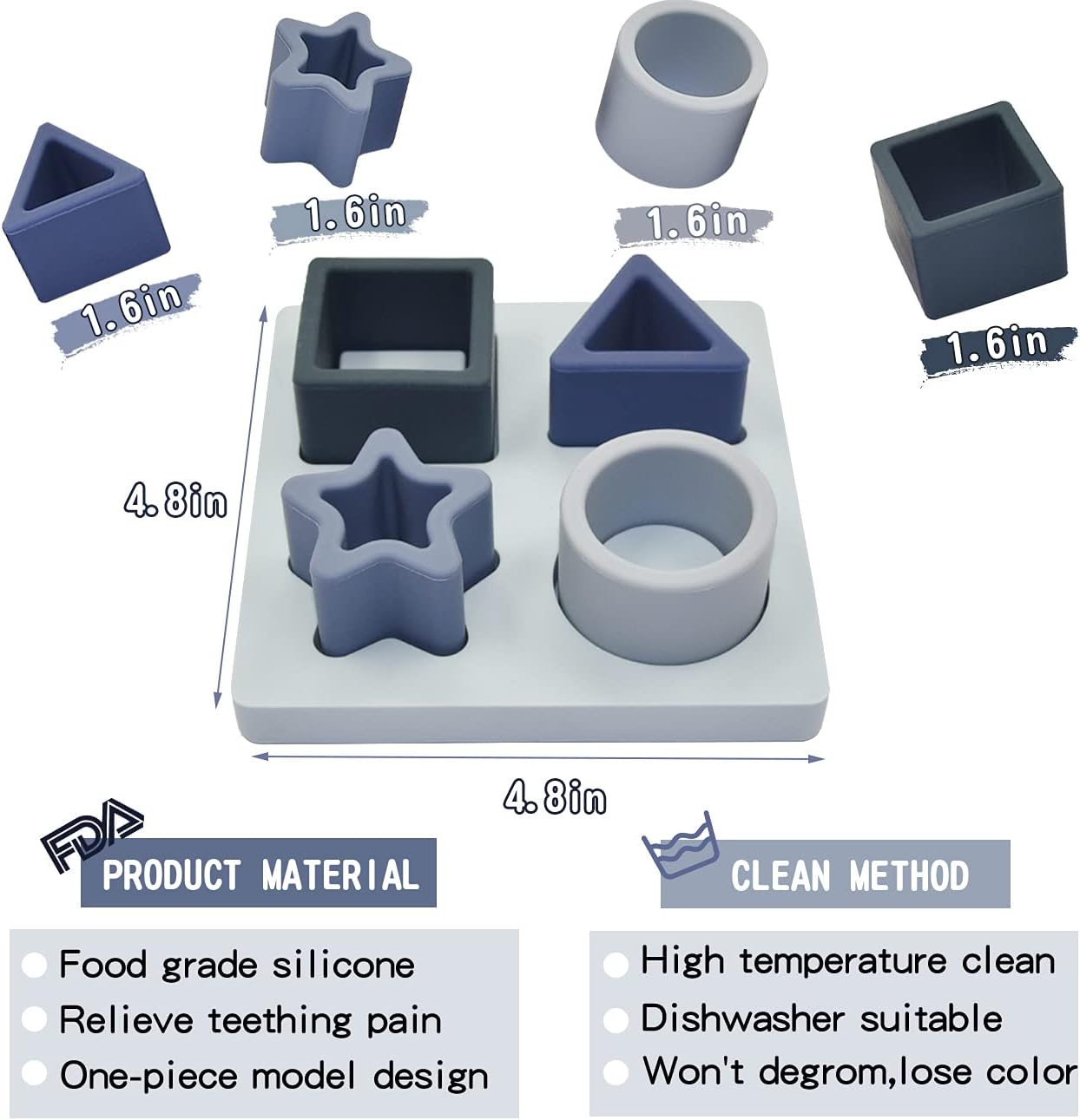 Baby Stacking Building Blocks Silicone Teething&Squeezing Shape Sorter Puzzle Montessori Sensory Toys for Babies Toddlers 6 to 12 Months(Blue)