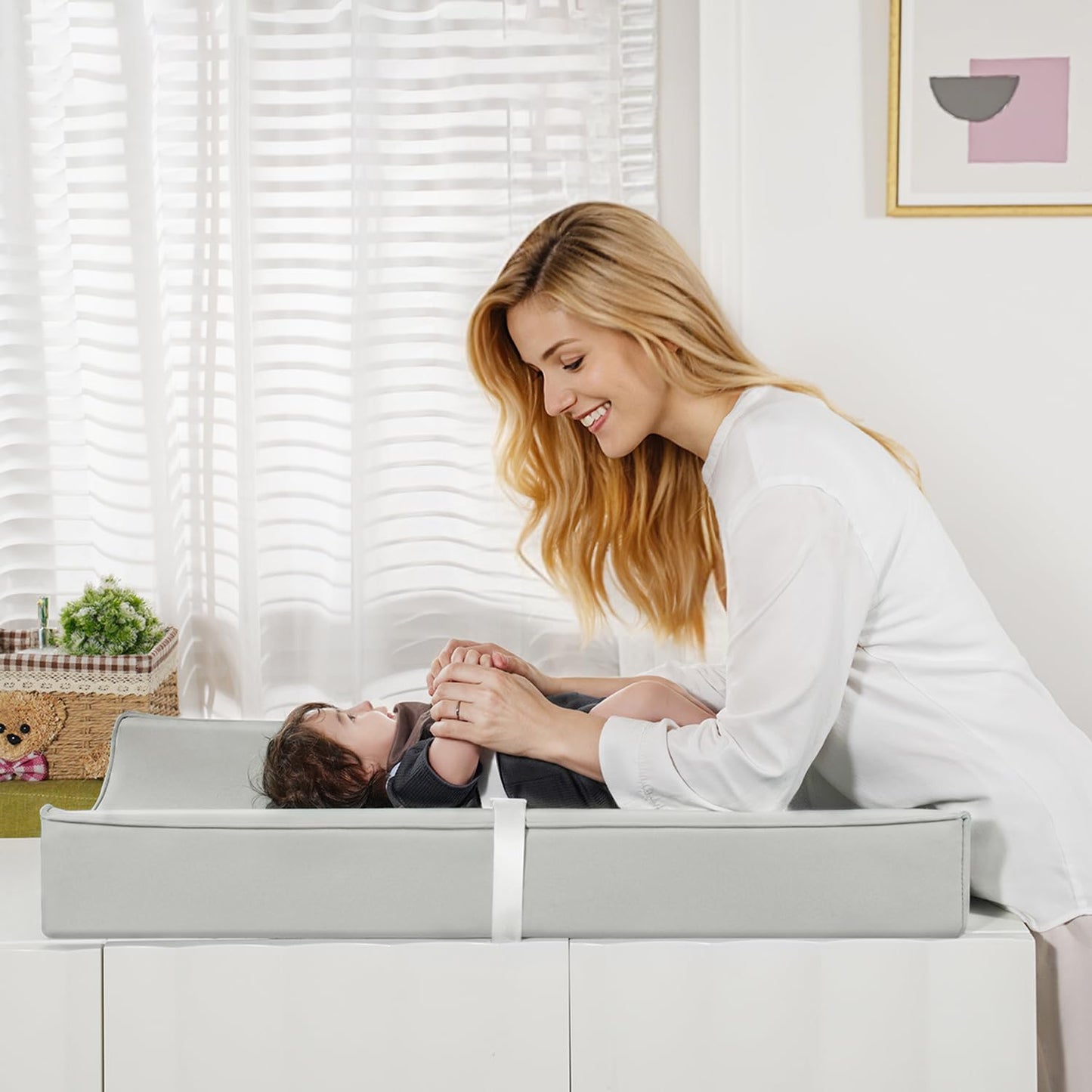 Vegan Leather Changing Pad Cover with Zipper - 31"X 16" - Waterproof Wipeable, Extra Thick & Portable & Non-Slip Diaper Mat - Fits Standard Changing Tables (Gray)