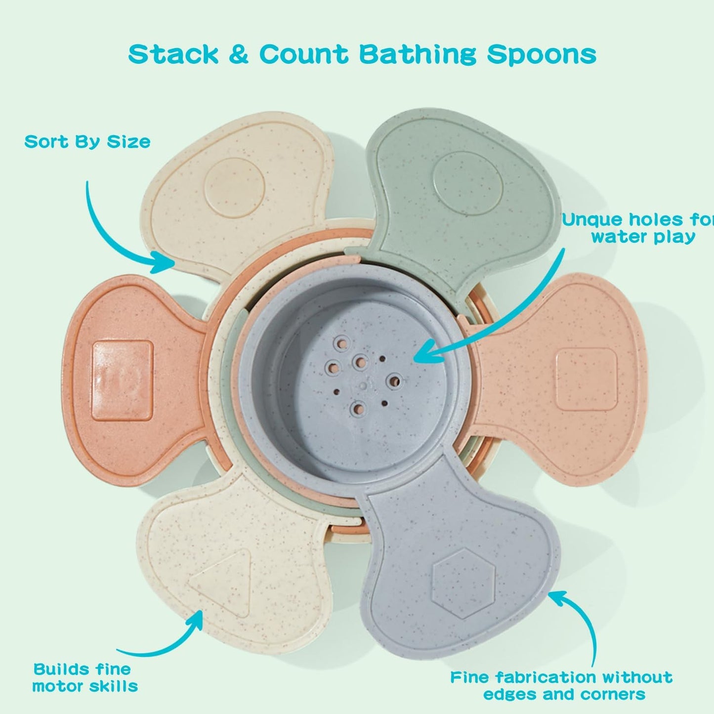 Baby Bath Toys for Kids Ages 1-3, 14 PCS Mold Free Bath Toys for Toddler with Stacking Cups & Bath Spoons, Bathtub Water Toys for Babies 6-12 Months Early Learning Educational Gifts