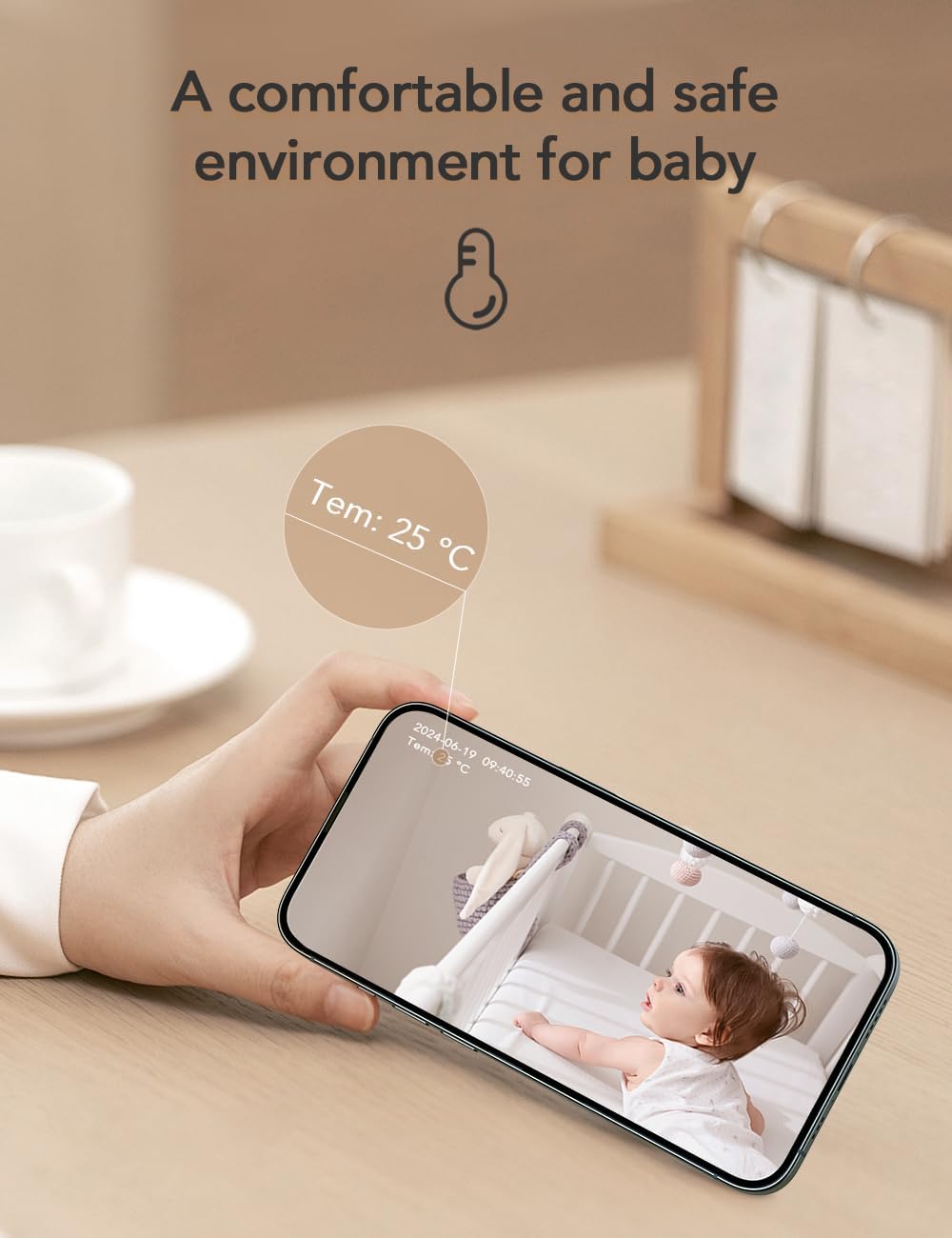 nooie Upgrade 5G Baby Monitor WiFi Smartphone, 2K Baby Camera Monitor 360 Pan & Tilt, HD Night Vision, Temperature Sensor, AI Motion Track, Two-Way Audio, Cry/Sound/Motion Detection, Works with Alexa