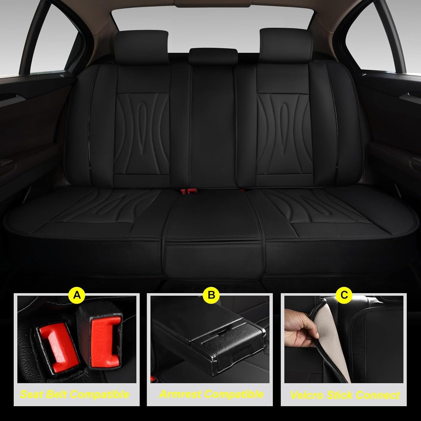 Car Seat Covers Full Set Fit for Mitsubishi Mirage 2015-2024,Waterproof Laux Leather Seat Protectors for 5-Seat Vehicles(Black)