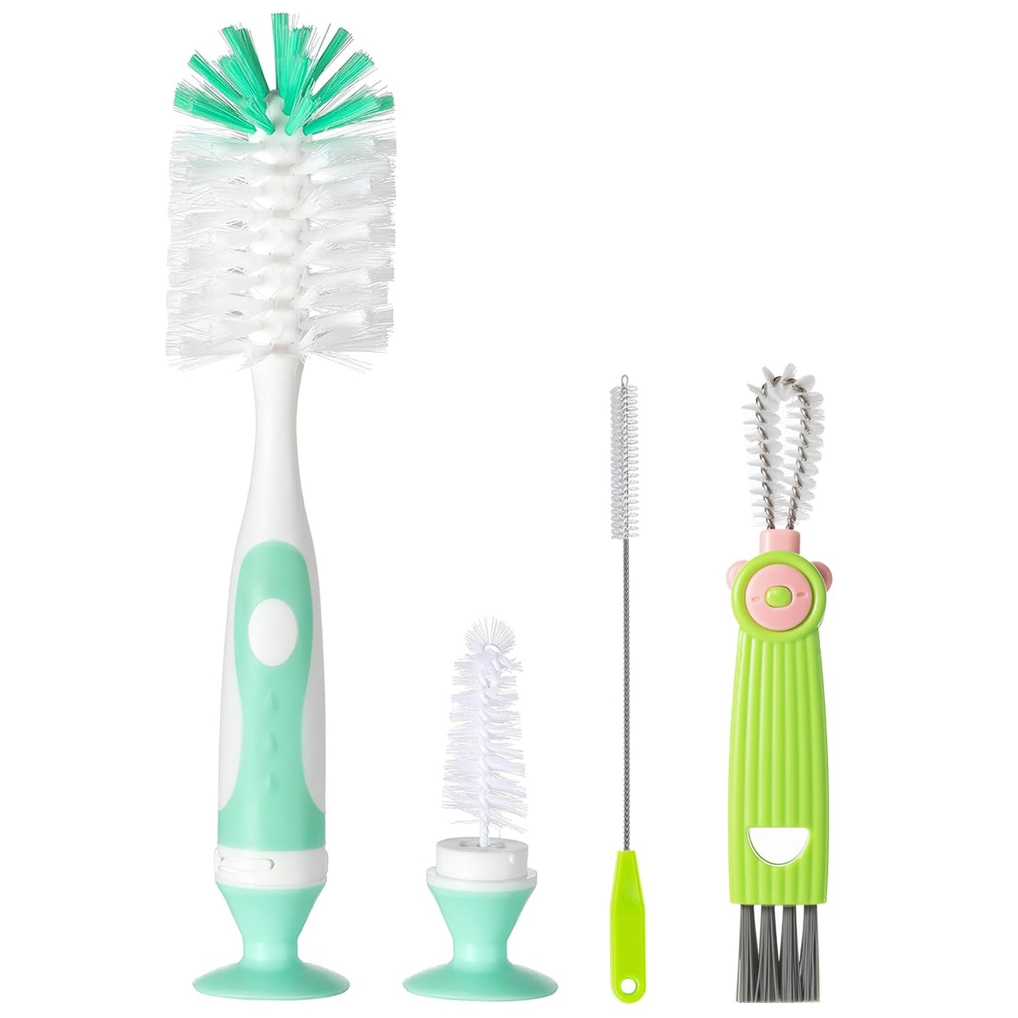 4-in-1 Baby Bottle Brush Set, Bottle Brush Cleaner, Bottle Cleaner Brush Set, Including Nylon Bottle Brush, Bottle Cap Brush, Straw Brush, Nipple Brush, BPA-Free (Green)