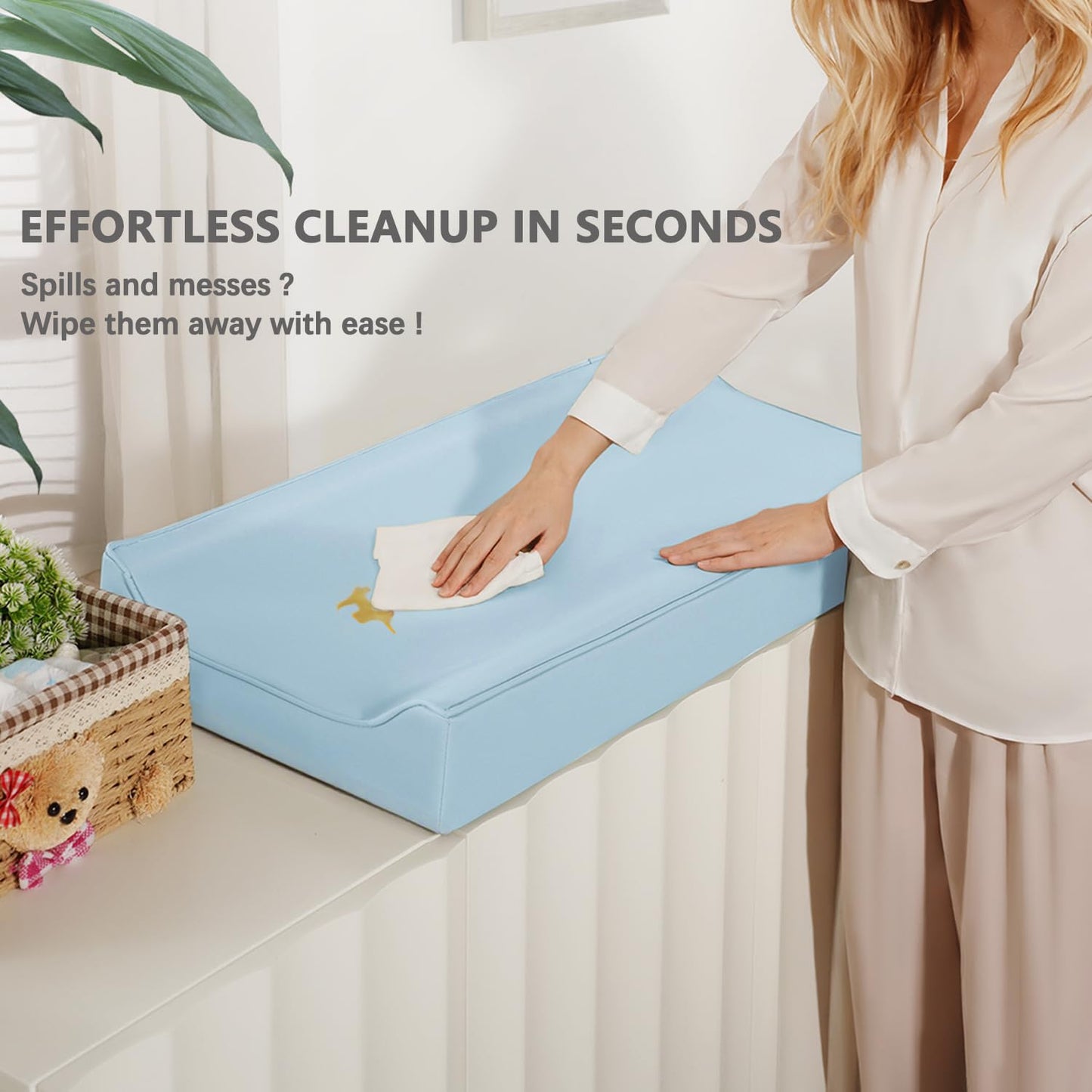 Vegan Leather Changing Pad Cover - 31"X 16" - Waterproof Wipeable, Extra Thick & Portable & Non-Slip Diaper Mat - Fits Standard Changing Tables for Baby Boy Girl (Blue)