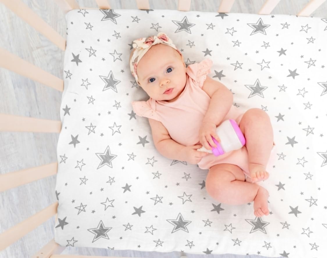 4 Pack Star and Moon Neutral Unisex Fitted Baby Sheets Set for Baby Boys or Girls (Play N)