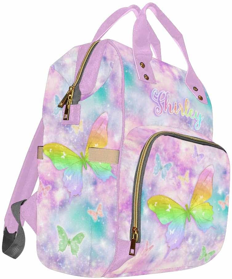 Customized Diaper Bags For Baby For Outdoor Shopping Customized Newborn Gift Princess Daycare Bag Personalized Back Pack Mommy Bag, Rainbow Butterflies