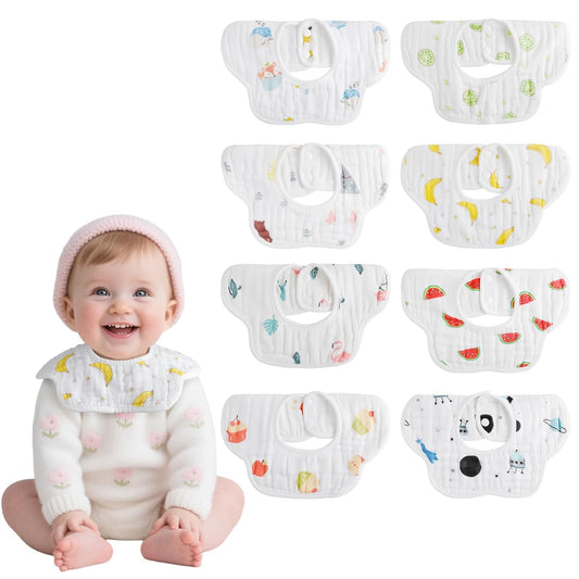8-Pack 360° Rotate Organic Cotton Baby Bibs, Newborn Muslin Bibs For Teething And Drooling,Unisex Baby Bibs For Toddler, Adjustable With Snaps, Super Soft & Absorbent Baby Bibs For Boys And Girls.