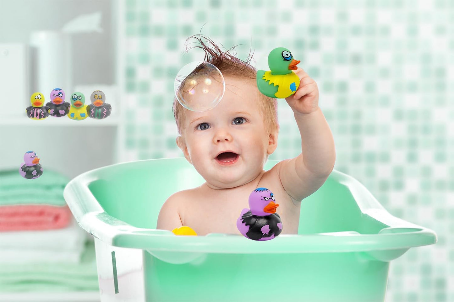 25-Pack Halloween Zombie Rubber Duck Toy Duckies for Kids, Bath, Birthday Baby Showers Summer Beach and Pool Activity, 2 Inches