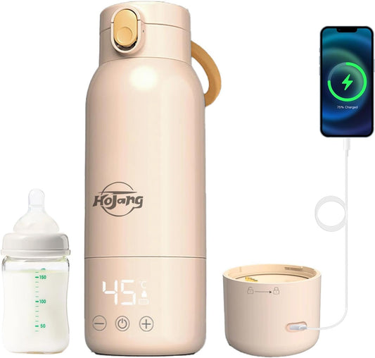 Portable Self-Heating Milk Warmer 520ml, 37-65°C Adjustable Bottle Warmer with Fast Heating & 10800mAh(Power Bank) Long Battery Life, 48W Fast Charge, 8H Heat Retention, Touch Control, LED Display