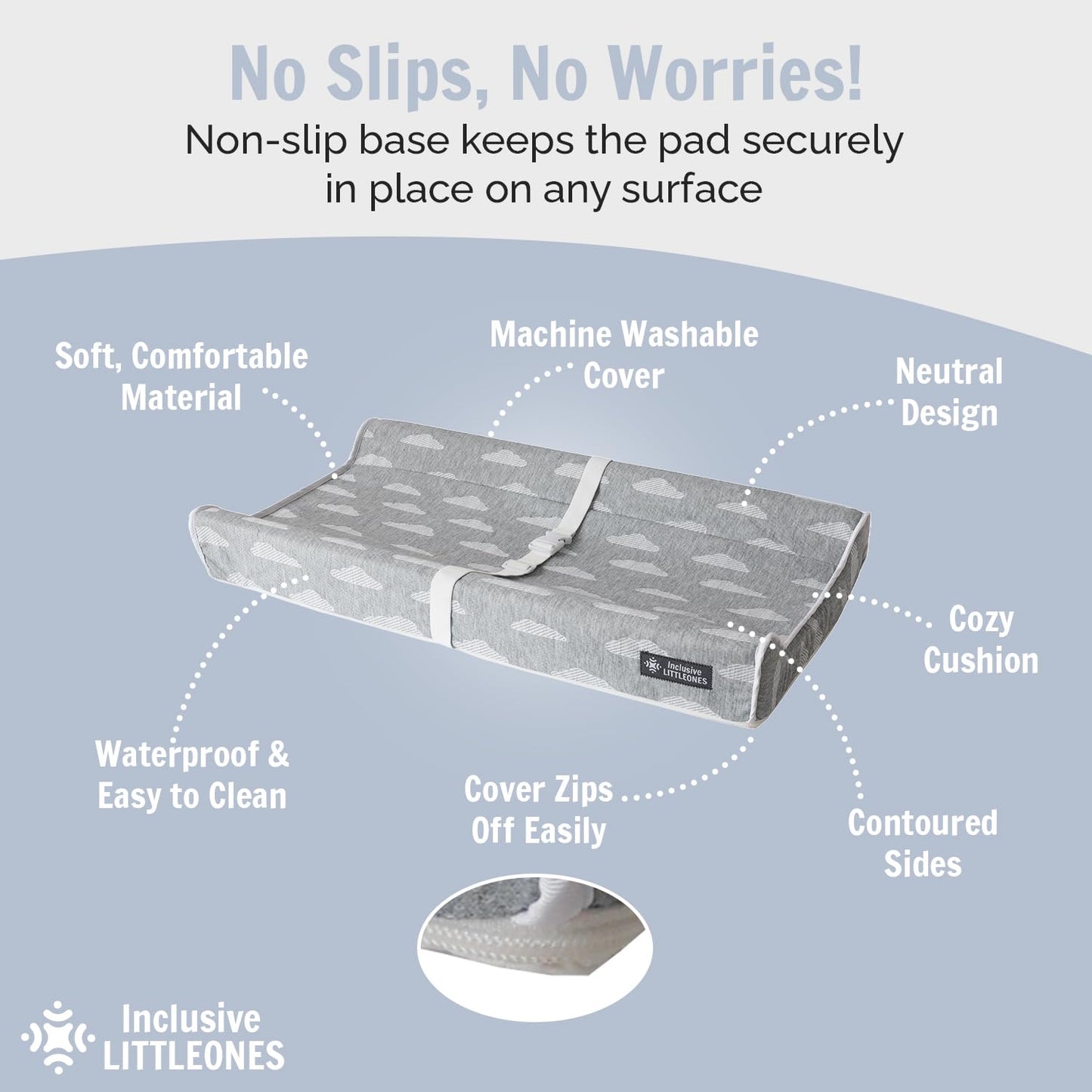 Baby Diaper Changing Pad Soft, Waterproof Changing Pad, Non-Slip Bottom, Safety Straps & Ergonomic Contoured Design - Wipeable Changing Pad Cover Standard Size (31.5"x16") Changing Tables & Dressers