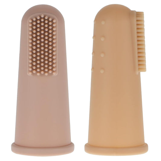 Baby Finger Toothbrush with Case, Food Grade Silicone, BPA Free, 2-Pack (Dusty Lilac+Apricot)
