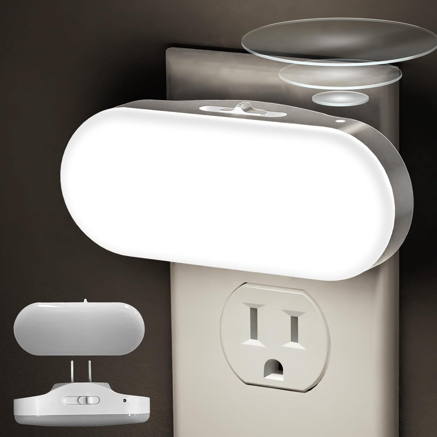 DORESshop Led Night Light, Plug into Wall, [2 Pack] with Dusk to Dawn Sensor, 1W 5000K Dimmable Night Light from 0LM to 100LM for Bathroom Hallway Bedroom Kids Room Stairway