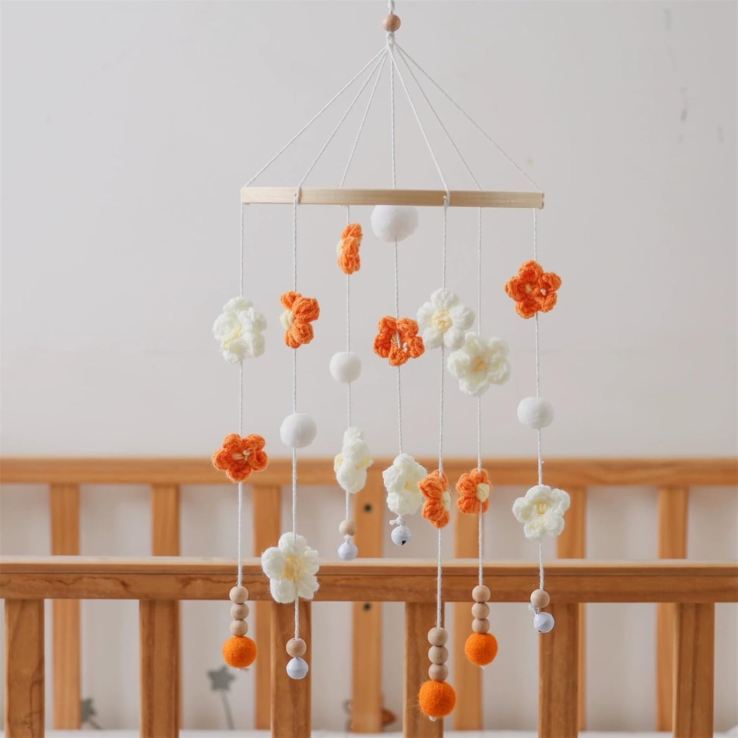 Baby Mobile for Crib - Modern Baby Mobile - Nursery Mobile for Girl or Boy - Hand-Crocheted Colourful Little Flower - Baby Crib Mobile for Boys Girls (A)
