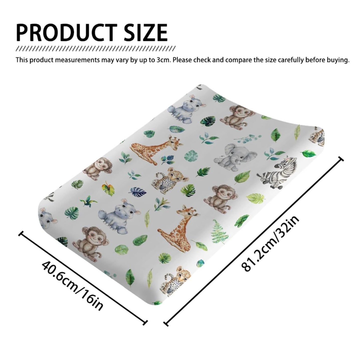 Jungle Safari Animals Tropical Leaves Changing Pad Covers Zoo Leopard Elephant Giraffe Zebra Hippo Monkey Baby Change Table Sheets for Boy Girl Soft Stretch Fitted Diaper Changing Pad Mats 32''x16''