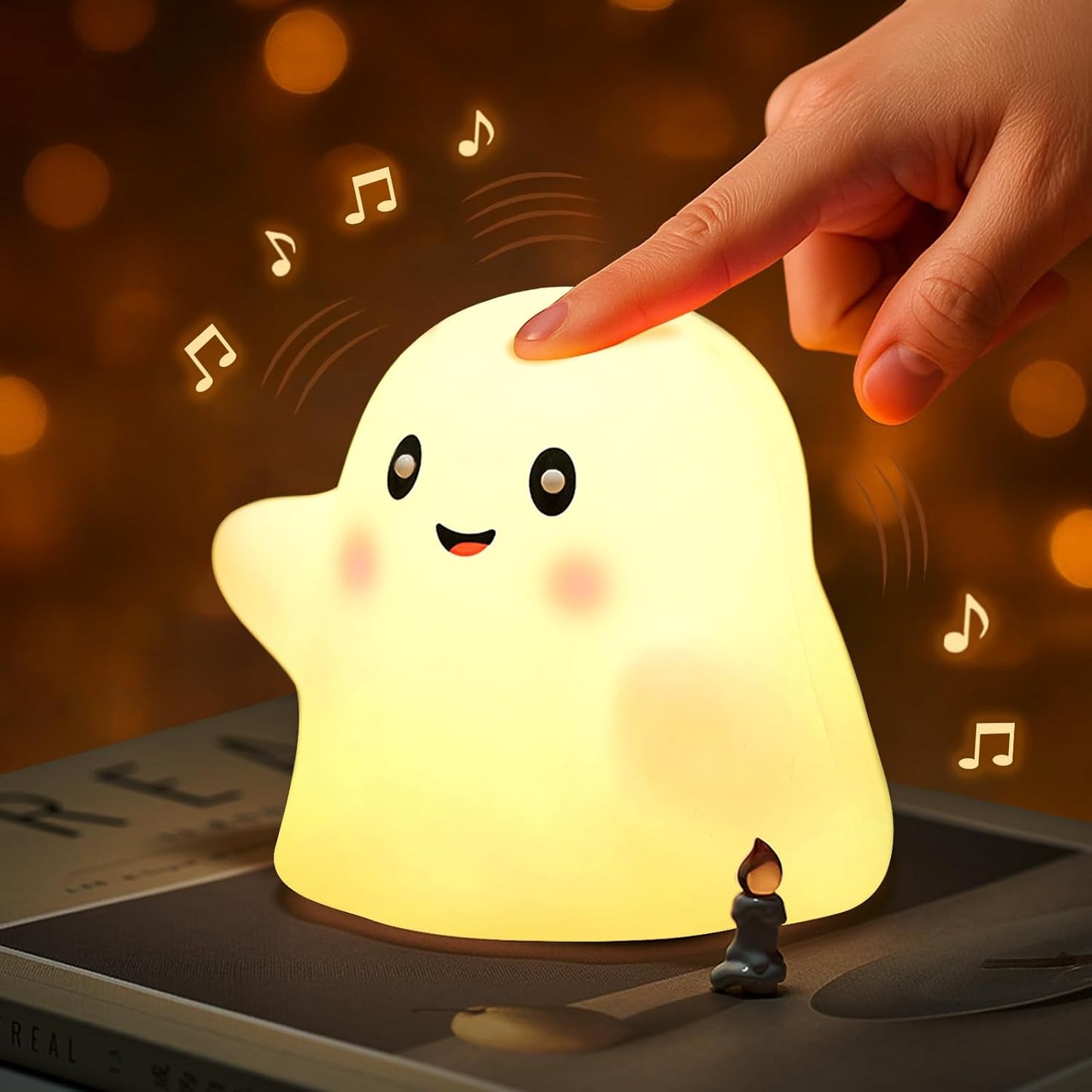 Ghost Night Light for Kids – Gift & Fun Toy for Kids, Touch Tap Lamp with Sounds, Squishy Silicone, Eye-Safe LED, 30-Min Timer, Dimmable Rechargeable Bedside Table Lamp – Gift for Boys & Girls