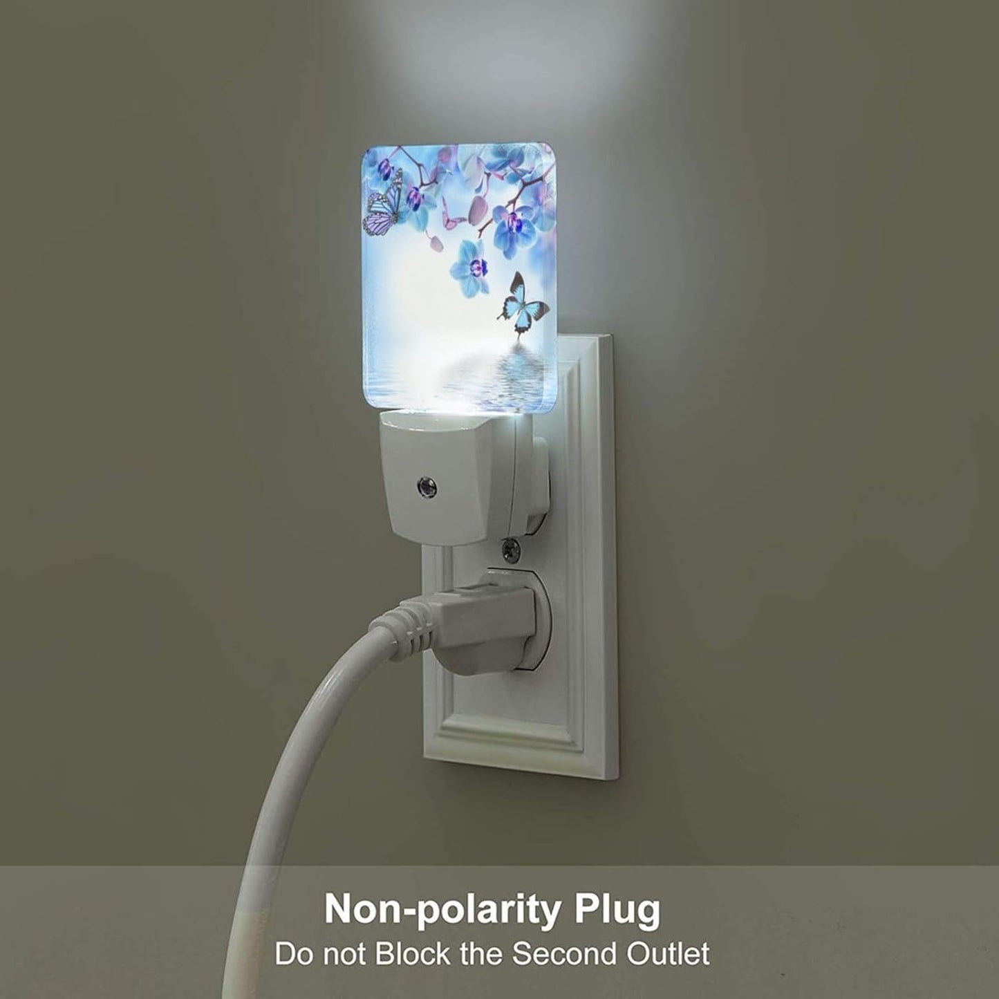 Orchids and Butterflies Night Light,Plug Into Wall with Dusk to Dawn Light Sensors, Warm Nightlights for Bedroom, Bathroom, Hallway, Kitchen, Gifts Ideal for Boys Girls Women Men