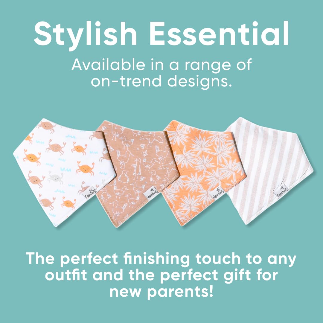 Copper Pearl 4 Pack Soft Cotton Baby Bibs for Drooling and Teething, Absorbent Drool Bibs for Baby Girl and Boy, Adjustable to Fit Newborns to Toddlers, Tons of Styles (Tide)