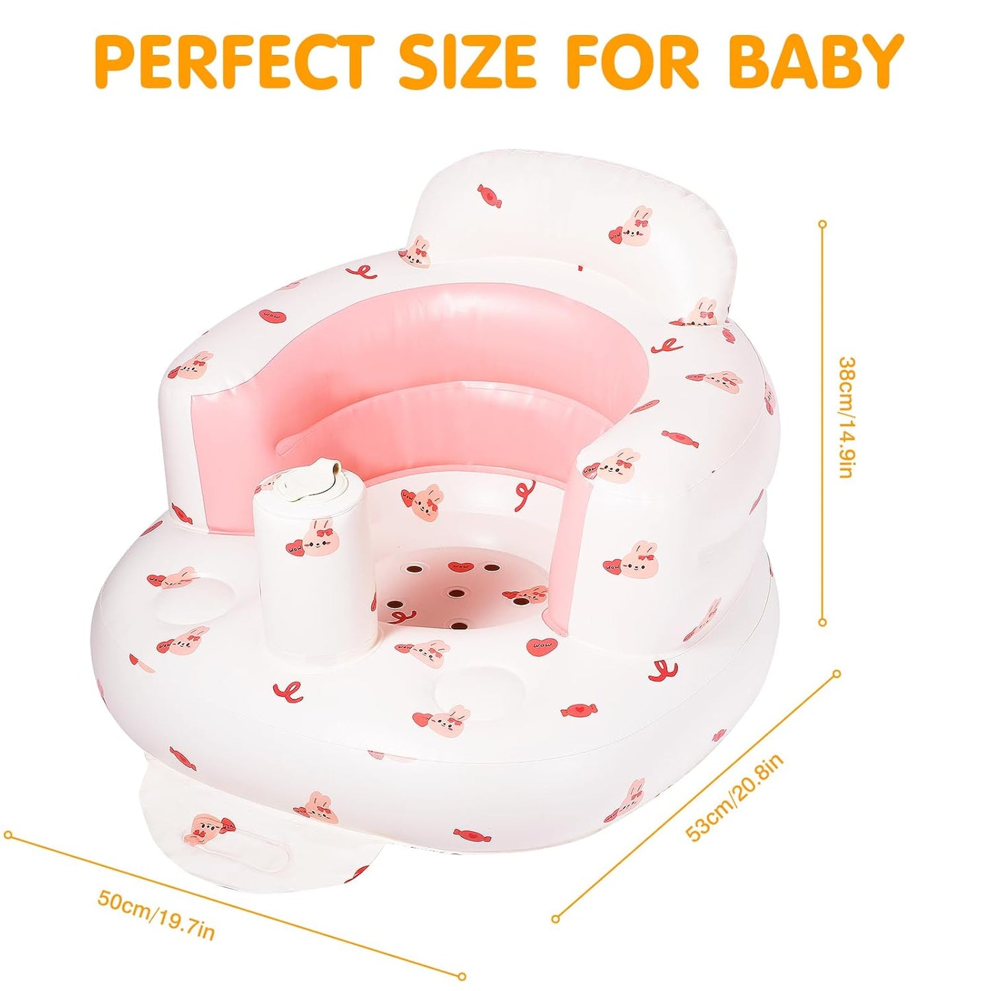 Baby Camping Chair, Inflatable Seat for Babies 3-36 Months, Baby Sit Up Chair with Built in Pump - Pink Bunny