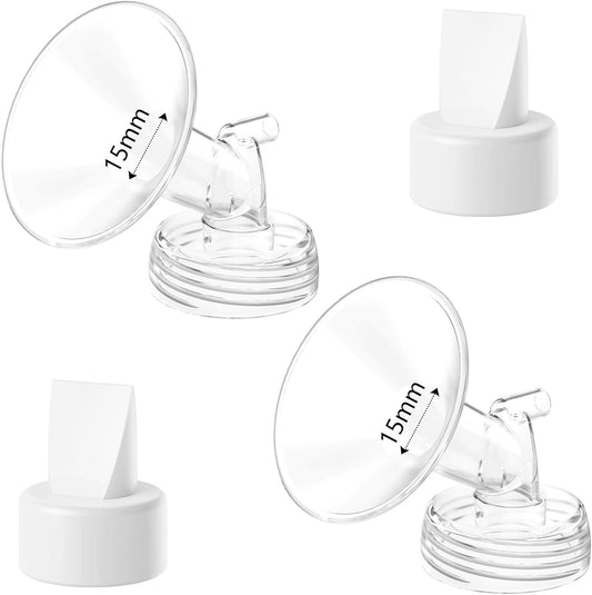 4pack Breast Pump Parts, 2pcs 15mm Flange and 2pcs Duckbill Valves for Spectra/Motif Luna/Amada MYA Breast pumps Parts, for Spectra S2 S1 9 Plus Parts, Replace to Spectra Flange Spectra Duckbill Valve