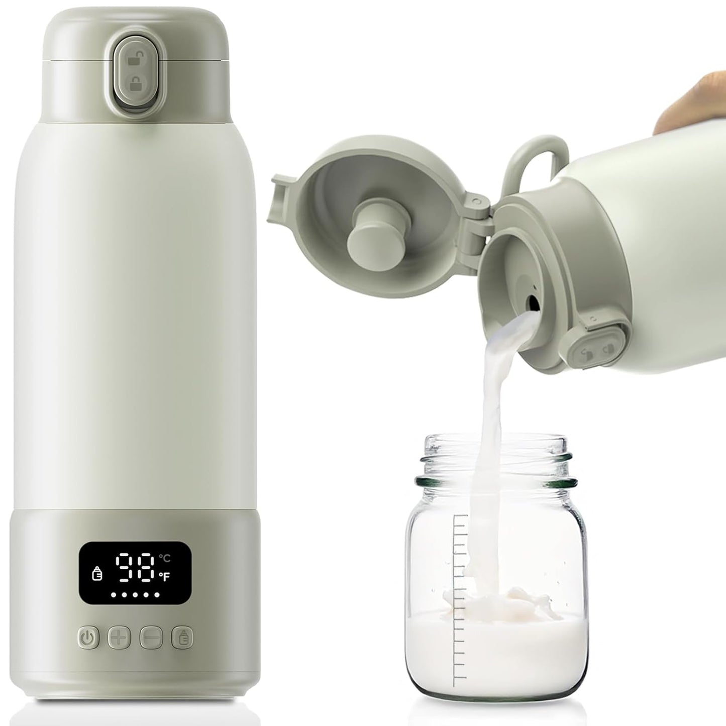 Portable Milk Warmer, 17oz Large Capacity Bottle Warmer for Baby, Fast Heating for Breast Milk & Formula & Water, Long Battery Life Portable Bottle Warmer for Travel with Pasteurization