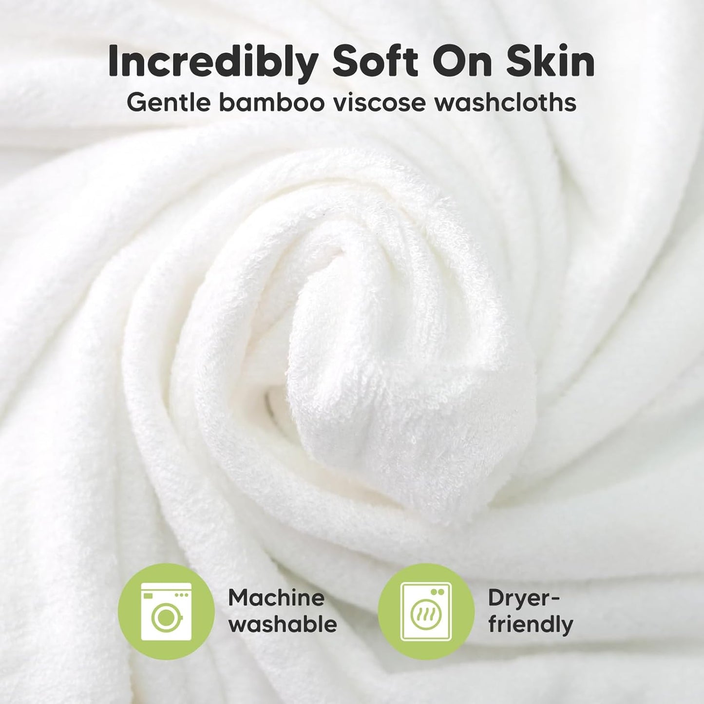 6-Pack Baby Washcloths - Soft Absorbent Viscose from Bamboo Wash Cloths for Babies, Kids, Toddlers, Infant, Newborn Bath Towels, Gentle on Sensitive Skin, 10x10 Reusable Face Towels (White/Sky)