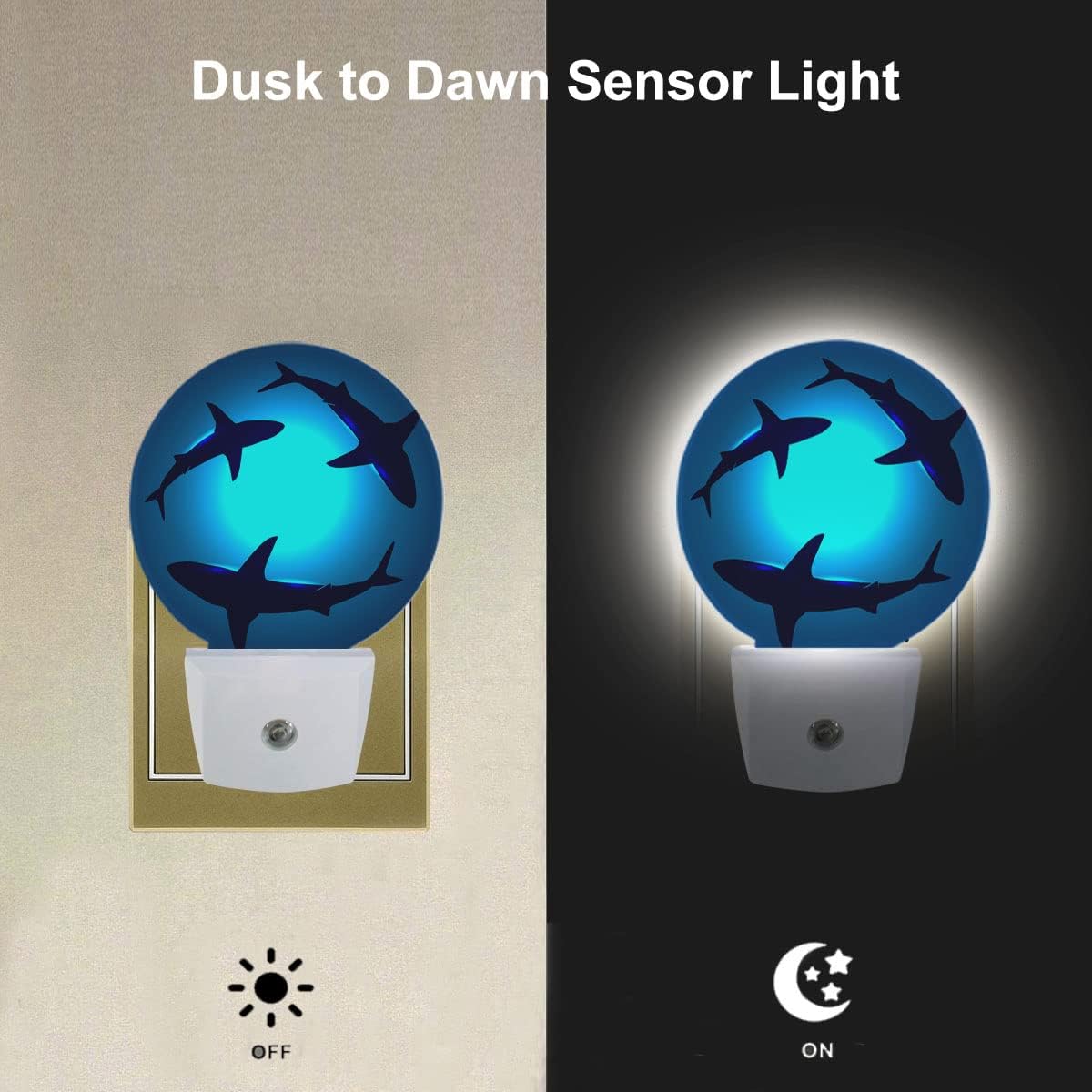 EKOBLA Shark Night Light Underwater Huge Shark Ocean Sea Night Lights Plug into Wall Auto Sensor Coastal Nautical Nightlights for Men Women Boys Girls Bathroom Decor