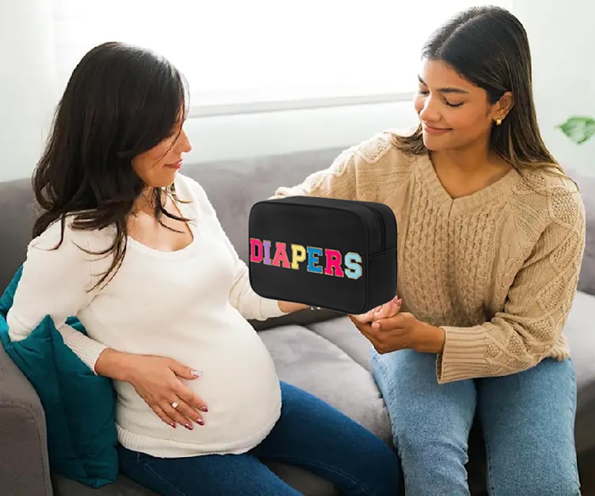 Chenille Letter Insulated Diaper Caddy Bag, Small Diaper Bag Organizer Pouch for Nursery Changing Table, New Born Baby Essential Storage Bag Diaper Pail Baby Shower Gifts for Mom To Be (Black)