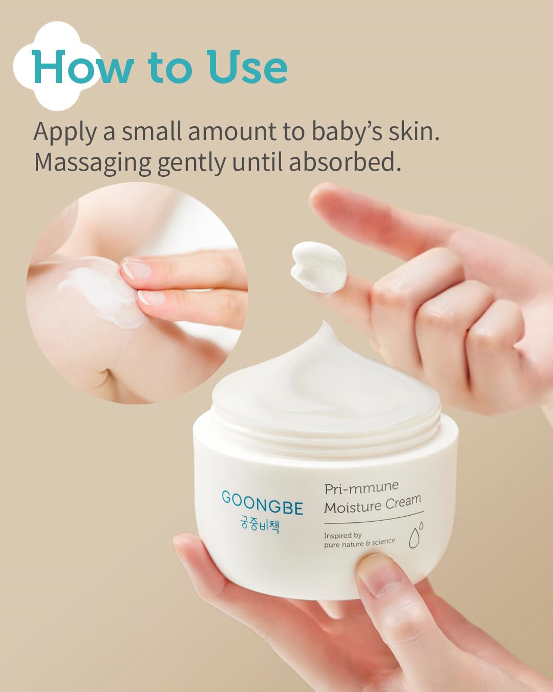 GOONGBE Pri-mmune Moisture Cream - Korean Baby Body Cream with Shea Butter - Hypoallergenic Gentle Daily Moisturizer for Dry Skin - Fast Absorbing, Naturally Derived Non-Sticky Cream, 6.1oz. 2 Pack