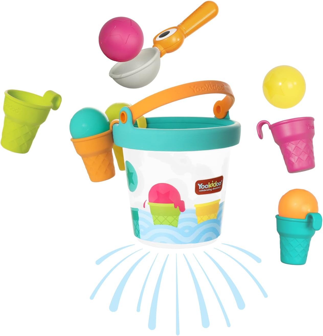 Yookidoo Ice Cream Bucket - Baby Bath Toys Scoop 'N' Splash Set with Floating Cups and Ice Cream Scooper - Water Toys for Toddlers Bathtime Fun