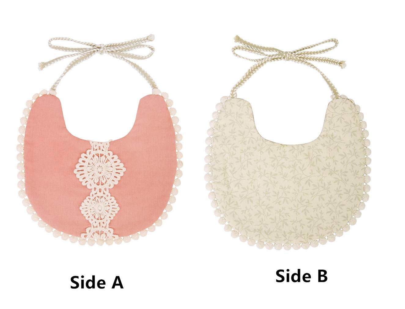 GZMM Baby Bib For Girls,Reversible Waterproof Handmade Natural Cotton Baby Drool Bib 0-12 months 3 Pack