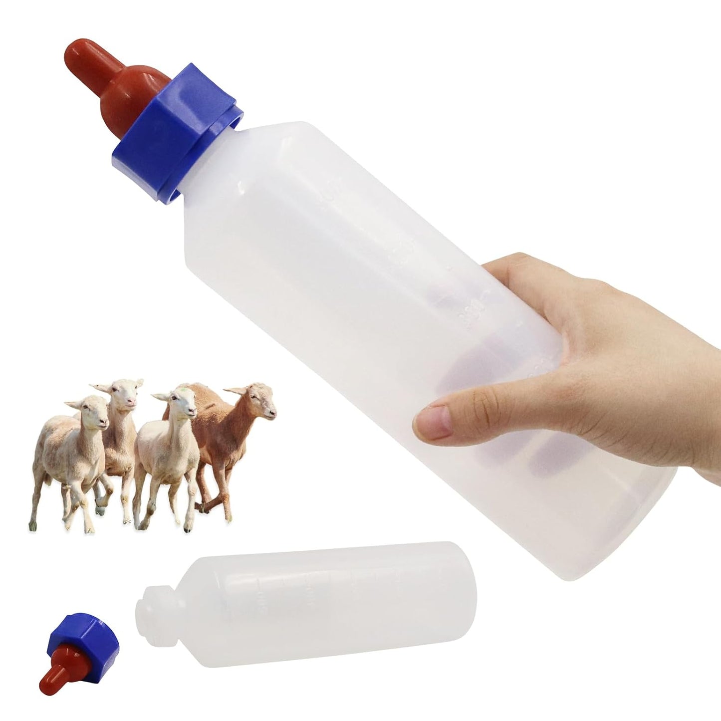 2PCS 500ml Calf Nursing Feeder Bottle with Rubber Nipple Milk Feeder Feeding Bottles,Farm Goat Calf Sheep Milk Feeder Livestock Tools (500ml 2pcs)