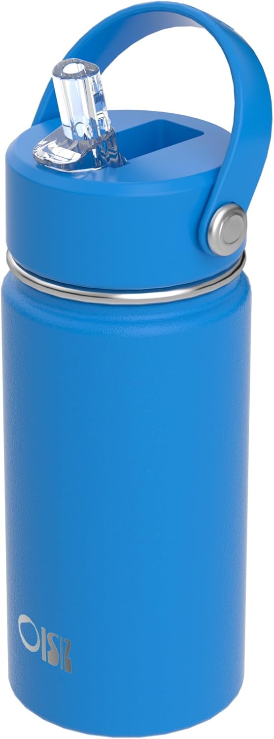 OISIZ Kids Water Bottle with Straw Lid 14oz, Vacuum Insulated 316 Stainless Steel Water Bottles for Kids for School, Leakproof Water Bottle, BPA Free and Keep Cold for 24 Hours,Ocean