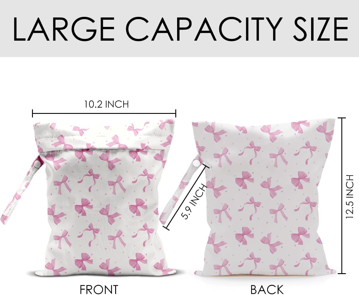Wet Bag for Swimsuit Pool Travel Baby Cloth Diapers Dirty Yoga Gym Clothes Beach Bags Summer Gifts for Women Men Beach Vacation Essentials Pink Bow Waterproof Wet Dry Bag Travel Laundry Bags