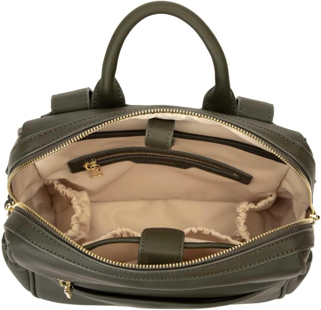 YUUMA Mini Diaper Bag Backpack-Minimalist bag With Premium Vegan Leather Material With 7 Interior and 5 External Pockets (Olive)