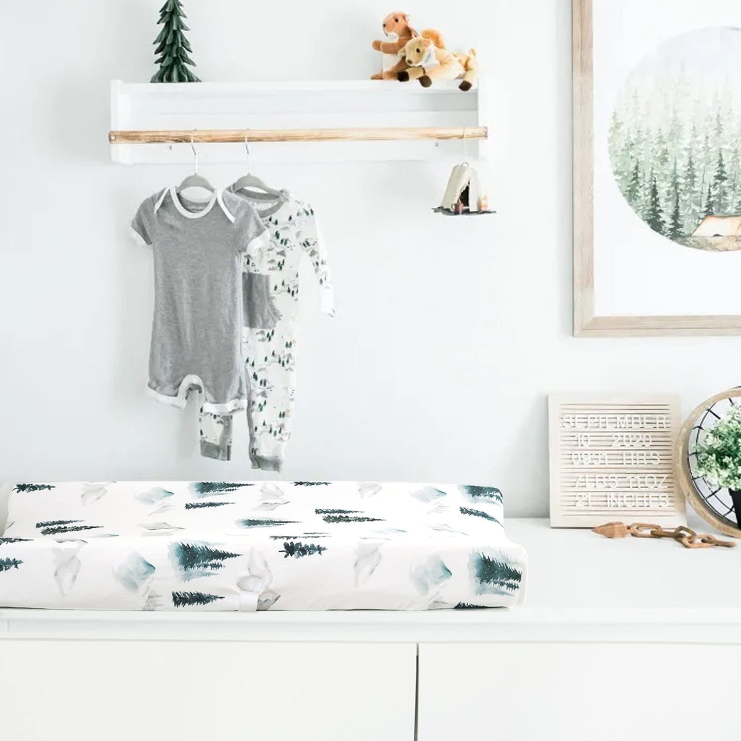 GRSSDER Stretch Ultra Soft Jersey Knit Changing Pad Cover Set 2 Pack, Change Table Pad Covers Fit 32"/34" x 16" Pads Safe and Snug, Cute Wild Forest Mongooses for Baby