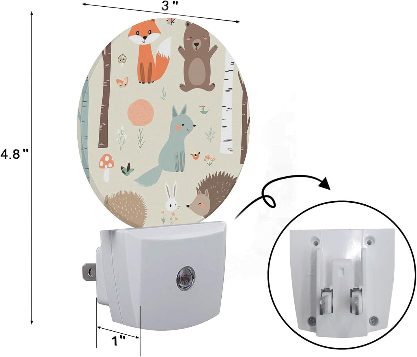 Axayaz Animal Night Light Plug Into Wall Fox Bear Bunny Elk Hedgehog Birds Mushrooms Trees Cartoon Flower Auto Sensor LED Dusk to Dawn Light for Bedroom Staircase