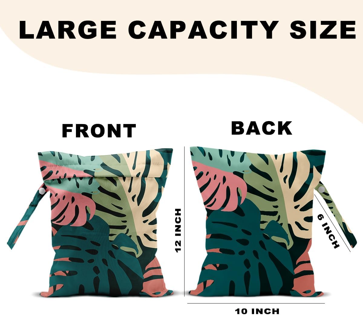 Palm Leaves Wet Bag 12x10 Inch, Green Summer Waterproof Travel Laundry Bags, Washable Reusable Wet Dry Bag for Swimsuit Beach Diapers Dirty Yoga Gym Clothes, Plant Gifts for Women Friend