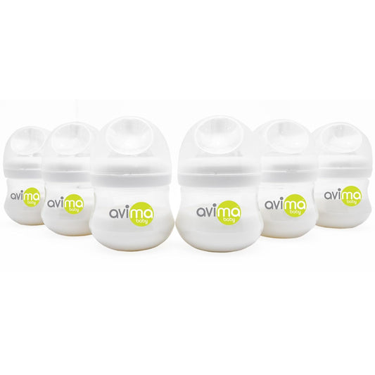 Avima Baby 4 oz Anti Colic Baby Bottles for Breastfed Babies - Slow Flow Nipples, Wide Neck Bottle, BPA Free - Newborn 0-3 Months, Stage 1 (Set of 6)