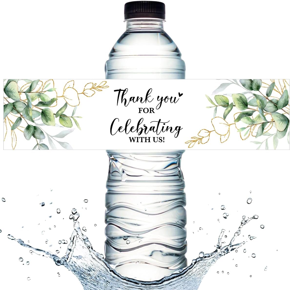 100PCS Wedding Water Bottle Labels Waterproof Greenery Floral Wraps Sticker for Water Bottle Baby Shower Bottle Label for Bridal Shower Party Thanks (Eucalyptus)