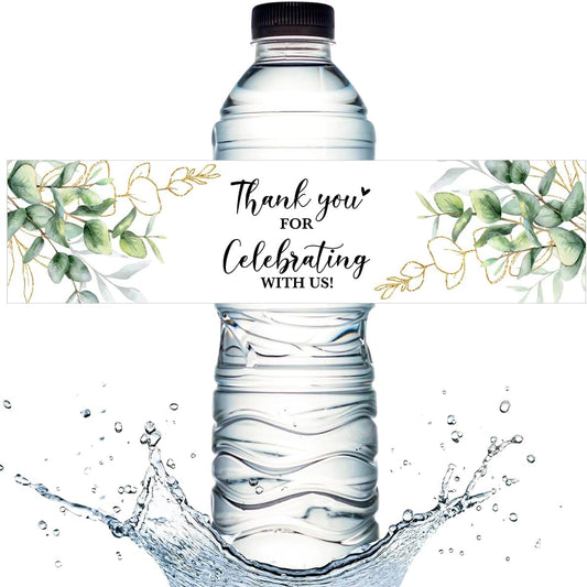 100PCS Wedding Water Bottle Labels Waterproof Greenery Floral Wraps Sticker for Water Bottle Baby Shower Bottle Label for Bridal Shower Party Thanks (Eucalyptus)