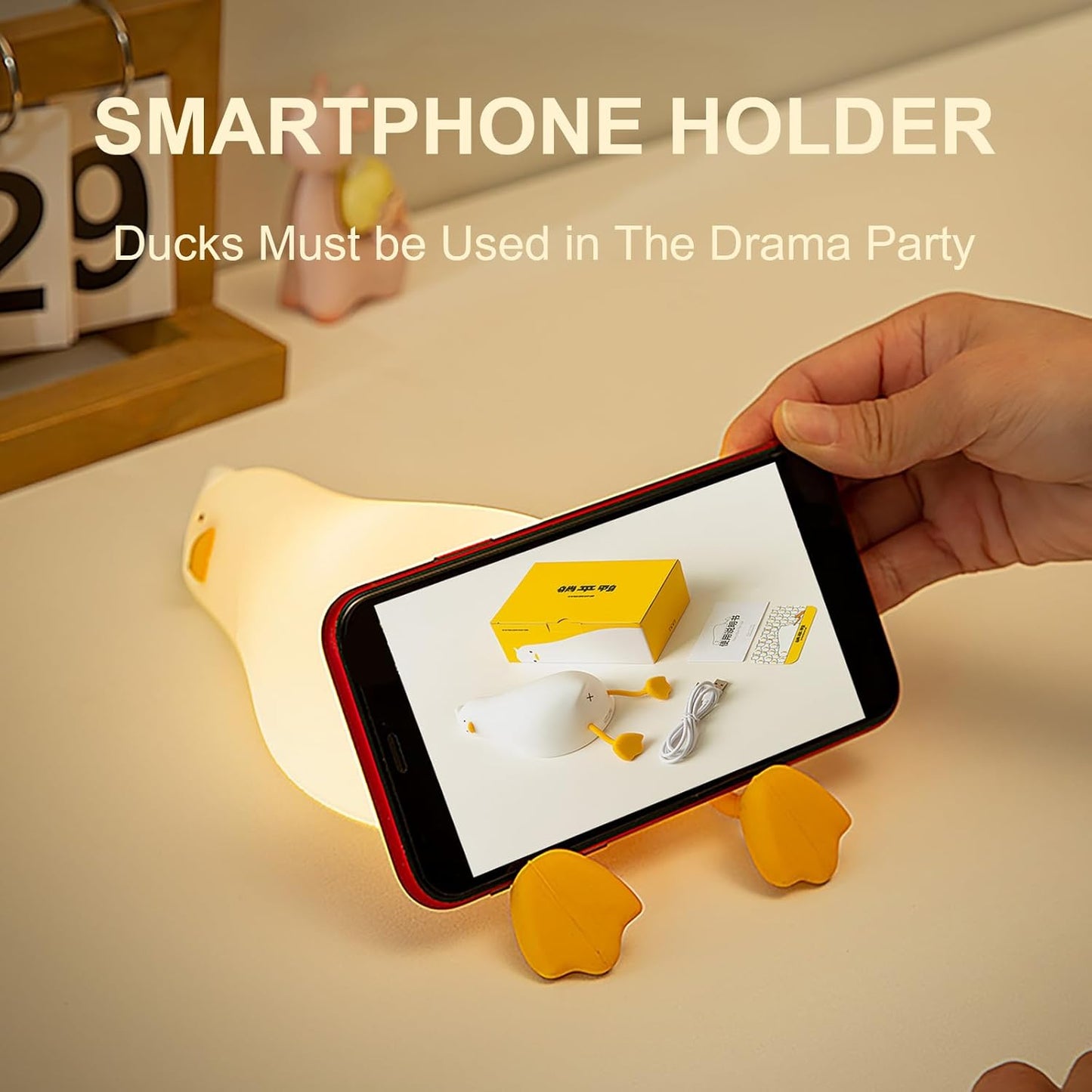 Duck Night Light, Rechargeable Silicone Squishy Duck Lamp with 3-Level Dimmable Touch Control, Lying Flat Duck Nightlight for Kids Nursery Bedroom Breastfeeding, Soft LED Bedside Lamp