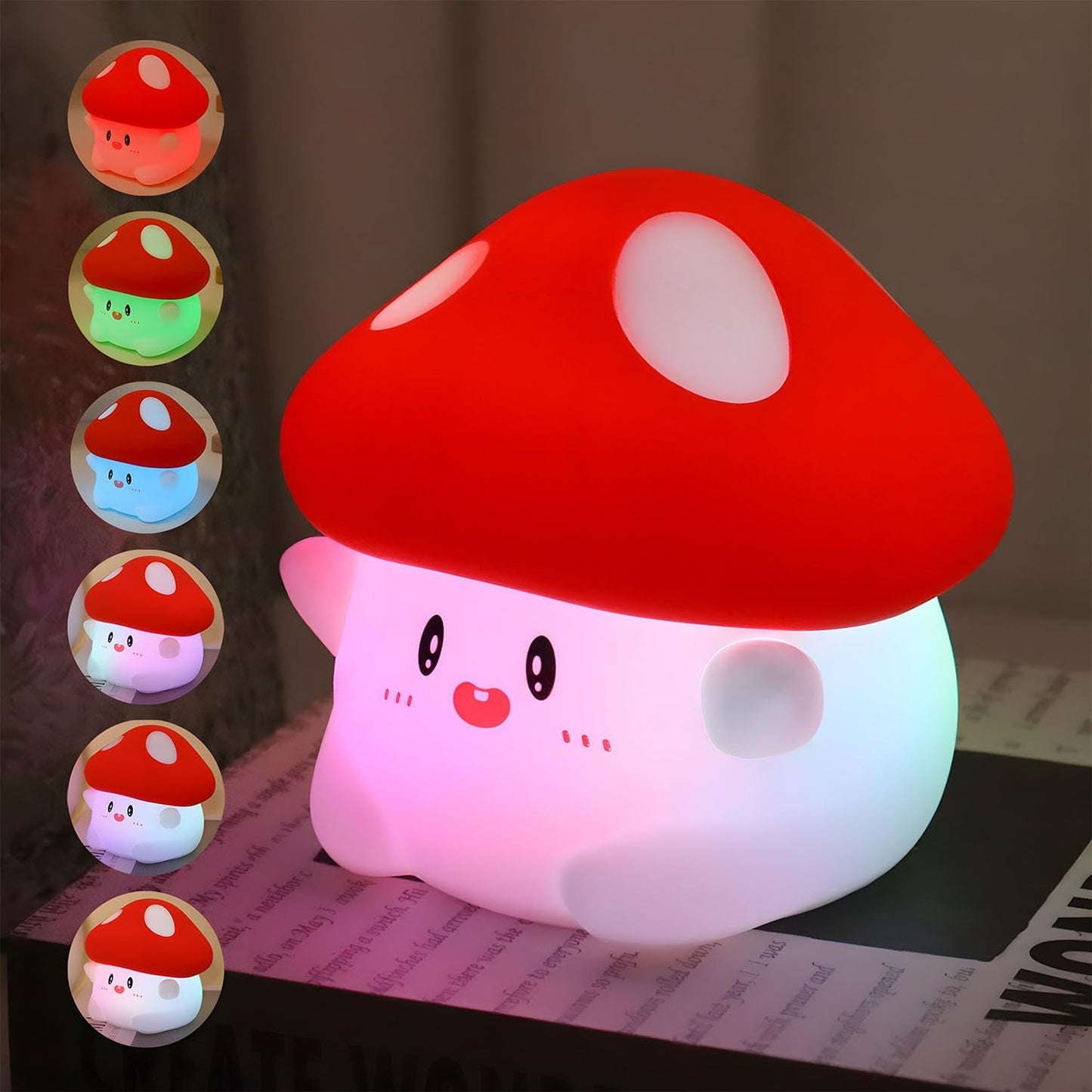 Mushroom Silicone Night Light for Kids - Color Changing Lamp with Soft Touch, USB Rechargeable, Long Battery Life & Touch Control - Cute Decorative LED Mushroom Light